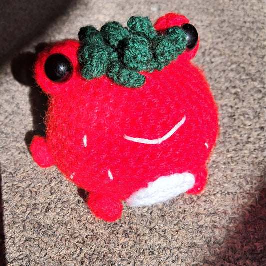Crochet Strawberry Frog Desk Buddy