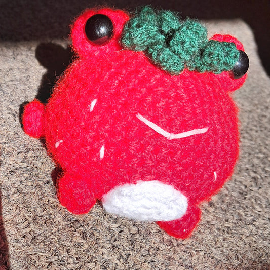 Crochet Strawberry Frog Desk Buddy